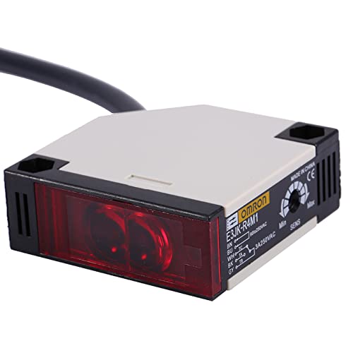 Photoelectric Switch Sensor E3JK-R4M1 Retroreflective Photoelectric Proximity Switch AC90-250VAC 3A Specular Reflection Indoor Wall Mounted with Reflector Panel 1.5M Cable Induction Distance 4M