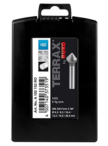 Terrax by Ruko Cone and deburring Countersink Set, DIN 335, Shape C 90° HSS in Plastic Box, 1 Piece, A102152RO SINGLE