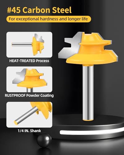 Router Bits, Allmake 3pcs Lock Miter Router Bits 1/4 Shank and 1/2 Shank, 45 Degree Locking Miter Joint Router Bit Set for Woodworking Cabinetry Drawers Shadow Boxes