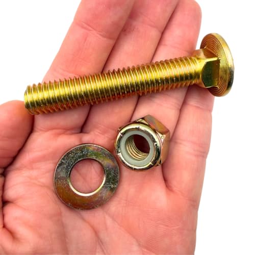 1/2"-13 x 3 Grade 8 Carriage Bolts (4-Pack) – Heavy-Duty Coarse Thread Bolts with Flat Washers & Nylon Lock Nuts –Round Head Square Neck SAE J429 Anti-Vibration 3.0" Bolts, Washers, Nuts 4