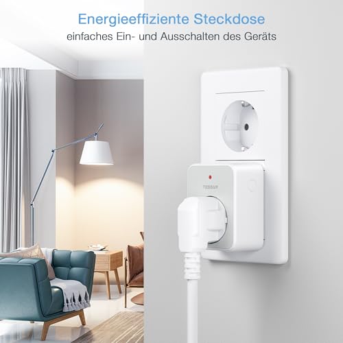 Tessan Radio Sockets with Remote Control, 30.5 m Range, Grey | Socket with remote control, 3600 W inside, switchable with magnetic, programmable gray 1-pack