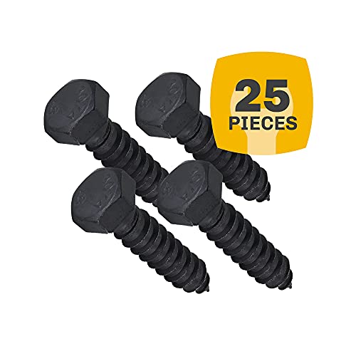1/2" x 2”, 25-Piece Black Lag Bolts, Rustproof 4-Layer Ceramic BLAKOTE, 2X Protection of Galvanized Lag Screws, for Decks Pergolas by Makers Bolt 1/2 x 2