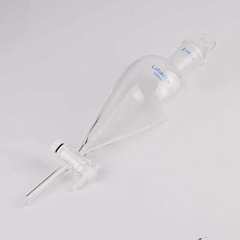 Labasics Borosilicate Glass 250ml Conical Separatory Funnel with PTFE Stopcock, 250mL 250 ml