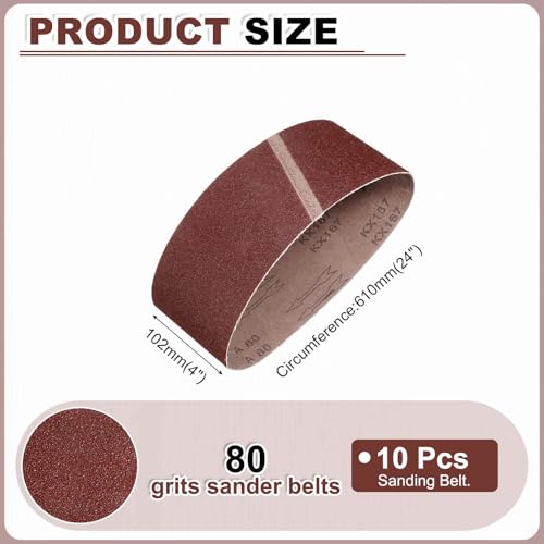 HARFINGTON 4 x 24 Inch Sanding Belts, 10 Pcs 80 Grits Aluminum Oxide 4 x 24 Inch(80 Grit)