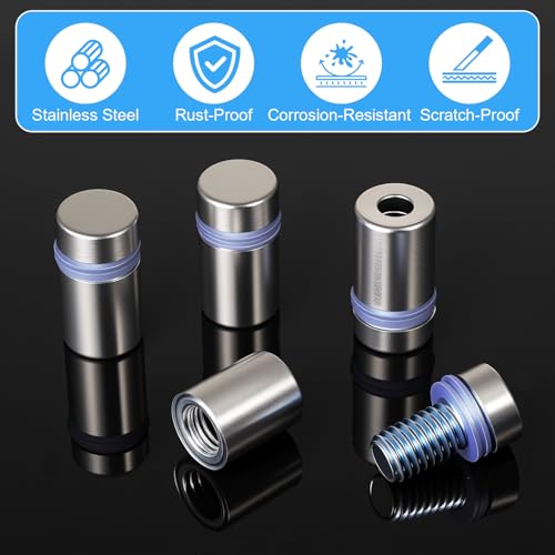 80PCS 1/2 x 3/4 Inch Stainless Steel Standoff Screws, Metal Standoff Pin Wall Mounting Hardware Kit for Acrylic Glass Sign Picture Frame Advertising Display
