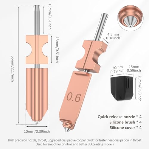 4 Pcs Hotend Kit with Silicone Cover 0.25mm 0.4mm 0.6mm 0.8mm Quick-Swap Nozzle 3D Printer Assembled Extruder Kits for FLASHFORGE AD5X ﻿ (4 Pcs) 4Pcs 0.25/0.4/0.6/0.8mm