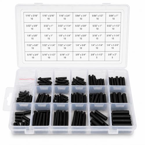 Titan Industrial Supply-315 Piece Roll Pin Assortment Kit – 11 Popular Sizes from 1/16" to 3/8" – Heavy-Duty Compression Pins with Organized Storage Case