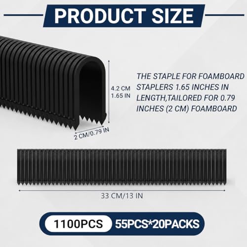 1100 Pcs PEX Pipe Staples for Foamboard Stapler, 1.65 Inch U-Shaped Staples for 3/4 Inch Radiant Floor Heating Pipe, Fits 1 Inch and 2 Inch Foam Board, Black Floor Heating Pipe Clips