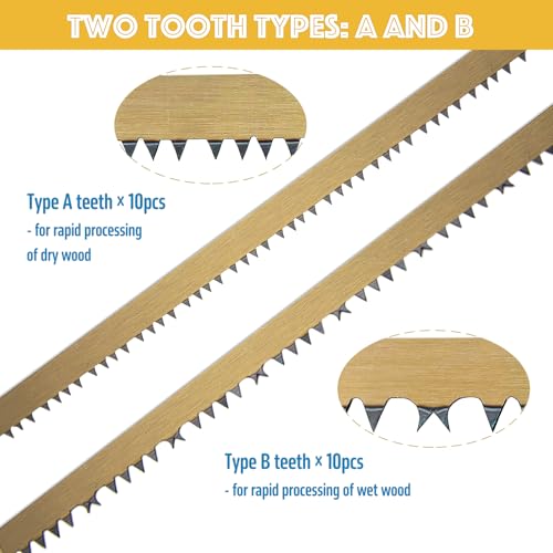 20 Pack 21 Inch Bow Saw Blade Replacement,Fits Any 21" Bow Saw for Tree Cutting,Two Tooth Types for Dry and Green Wood,Super-Hard Alloy Steel