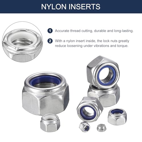 uxcell 25Pcs 5/8"-11 Nylon Insert Hex Lock Nuts, 304 Stainless Steel Self-Locking Nylon Insert Stop Nut for Industrial Construction Fasteners, Silver&White 25