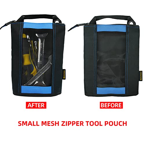 MELOTOUGH Utility Tool Tote Bag Combo Kit-Includes 2 Medium Tool Organizer Bags,Zipper Tool Pouch Zipper Bag -Fastener Bag with Mesh Window for Electrician, Plumbing, Gardening, HVAC(Blue)