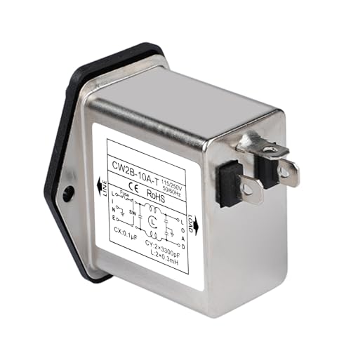 Jadeshay Mains Filter, CW2B-10A-T EMI Filter 10A Single-Phase Mains Filter Socket Electromagnetic Interference Filter 50/60Hz AC 115V/250V