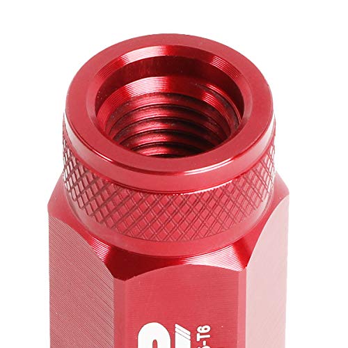 DNA MOTORING LN-T7-021-15-RD Red J2 Engineering 7075 Aluminum M12 x 1.5 20Pcs L: 50mm Knurled Top Lug Nuts w/Adapter