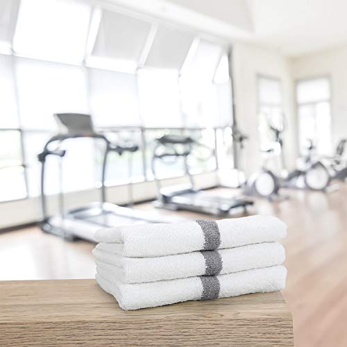 Arkwright White Hand Gym Towels - Pack of 12 - Bulk 100% Cotton Soft Quick Dry Sweat Absorbent Hotel Quality Towels for Workout, Bathroom, Spa, Pool, 16 x 27 in, Grey 16 x 27 in. (Pack of 12)