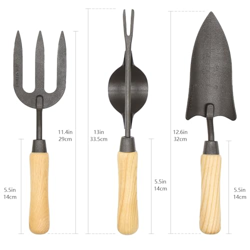 Japanese Gardening Tools Set, 6 Pcs Garden Tools Set, Black Painted Stainless Steel Heavy Duty Gardening Tools Kit, Hand Trowel, Dibble, Hand Rake, Weeder, Transplanter and Hand Folk… Black Painted Steel 3