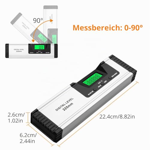 Neoteck Spirit Level Digital LCD Spirit Level Magnetic 225 mm Aluminum Protractor with LCD Display, Audio Display, 4 Adjustment Modes Inclinometer