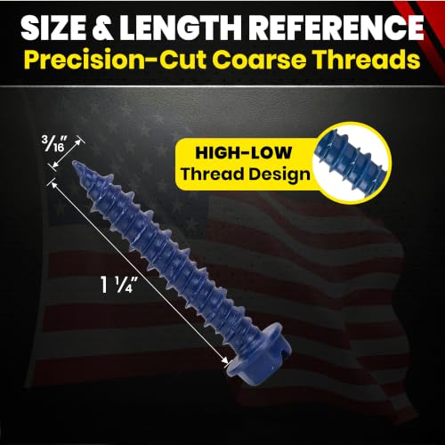 Hex Head Concrete Screw Anchor (3/16 x 1-1/4") 100 Pieces with Drill Bit (Miami-Dade Compliant) Chenango Supply 1.25 inches