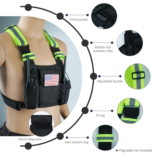 KUNN Tool Belt Suspenders Padded Carpenter Construction Electrician Work Suspender with Attachment Loops for Men + Radio Chest Harness with Reflective Straps, Micro Chest Rig Harness Chest Pack