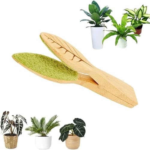 2PCS Leaf Cleaning Tongs,Plants Leaf Cleaning Tongs,Plant Cleaning Brushes,Plant Leaf Lint Cleaner with Wood Handle, with Soft Microfiber, Leaf Cleaning Tools (A71-2)