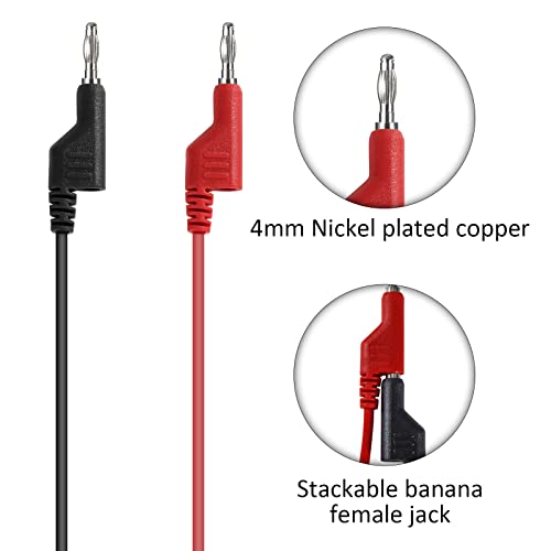 QIMEI-SHOP Test Leads Set with Crocodile Clips Cable 4 mm Banana Plug Cable Test Lead 1 m Test Probes for Digital Multimeter Electrical Testing Red and Black Pack of 6 Black Red Pack of 6