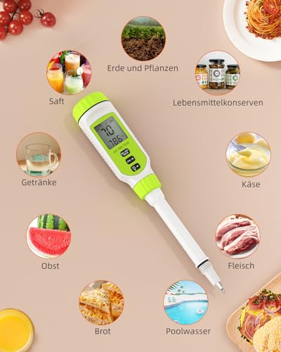 Tadeto pH Meter, High Precision Digital pH Tester for Water, Soil, Pool, Floor, Drinking, Garden, pH Meter with Thermometer LCD Display and Calibration Set and Alloy Protective Cap Green