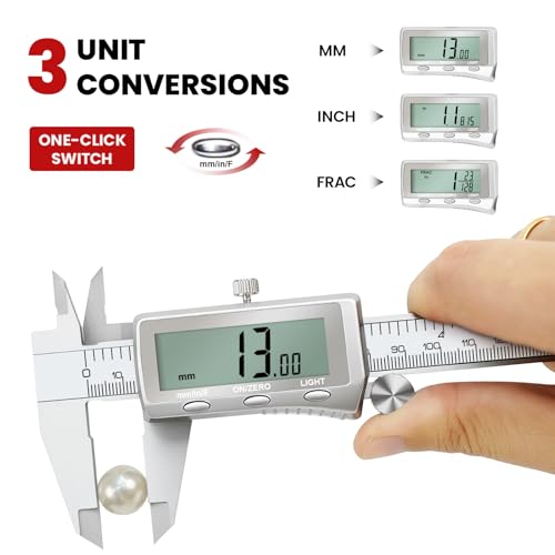 Digital Caliper, Rechargeable Calipers 12 inch with Backlight LCD Screen, All Metal Caliper Measuring Tool with MM/in/F Conversion, Auto Off Micrometer for Jeweler/Woodworking/DIY/Household 12 IN