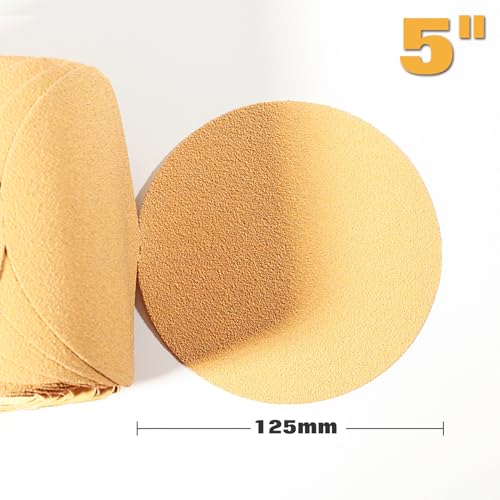 SPEEDWOX 100 Pcs 100 Grit Sandpaper Roll 5 inch Round Sanding Discs Adhesive Back PSA Sticky Back No Hole Stick and Sand Sandpaper for Wood, Auto Body Repair, Marine, Paint, Metal and Plastics