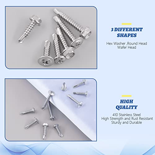 Glarks 510Pcs Flat Hex Stainless Steel Screws Bolts Nuts Lock and Flat Washers Assortment Kit + 420Pcs 410 Stainless Steel #8 TEK Screw Assortment Kit
