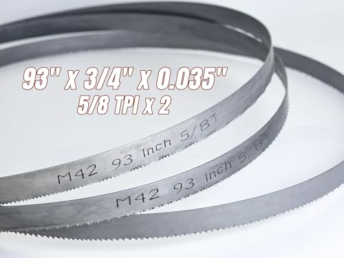 2 Pack 93" Bandsaw Blades, Metal Cutting, 93 x 3/4 x 0.035 Inch, Bi-Metal M42 Band Saw Blades, 5/8 TPI