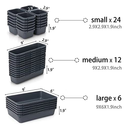 KeFanta 42 Pack Tool Box Organizer Tool Tray Dividers, Rolling Tool Chest Cart Cabinet Workbench Desk Drawer Organization and Storage for Hardware, Parts, Screws, Nuts, Small Tools Organization(Grey) Grey
