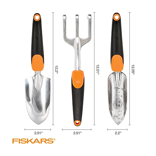 Fiskars 384490-1002 Garden Scratch Tool Set with Shovel, Hand Rake and Spade for Weed Removal, Digging, Gardening, Black/Orange & 79436997J Softgrip Bypass Pruner, Black/Orange Small Tool Set + Bypass Pruner Standard Packaging