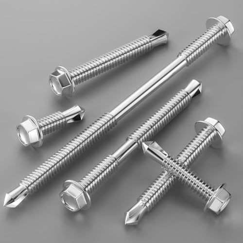 Wensilon (300Pcs) #12×1" Hex Washer Head Self Drilling Screws, 410 Stainless Steel Metal SheetScrews，TEK Screws, Sheet Metal Self Tapping Screws #12x1" Silver