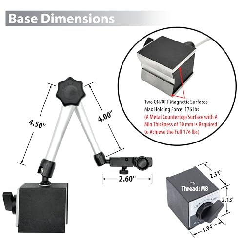Clockwise Tools Magnetic Base, MGBR-01, Magnetic Stand for Digital Dial Indicators, 176lbs Max Pull MGBR-01 Adv