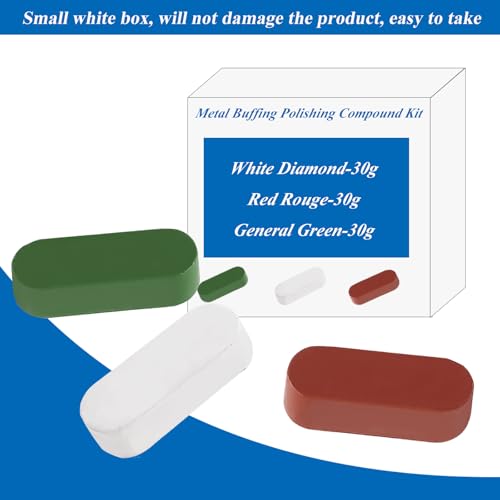 Metal Buffing Polishing Compound Kit,Buffing Wheel Compound Including White Diamond,Red Rouge, General Green(3 Pack, 3.5 Oz)