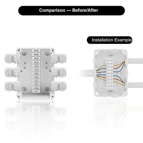 CPROSP Junction Box IP65 Wet Room Box Surface-Mounted Junction Box 150 110 | Waterproof; for diameter 6-12mm; with 10 x cable glands; with hole saw 20 mm 1 piece. IP65 - White - M20 - 150x110x70mm