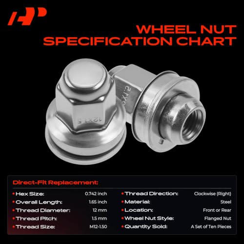 A-Premium Wheel Lug Nuts Compatible with Jaguar XF 2009-2014 XJ XE F-Type XK XKR XFR XFR-S XKR-S XJR Front or Rear Side 10-PC Set