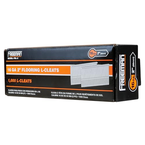 Freeman 16-Gauge Flooring L-Cleats | 2" | Glue Collated | Serrated Shank | Solid Steel | 1000 Count | Indoor | Tongue and Groove Hardwood Floor Installation | FNL-2