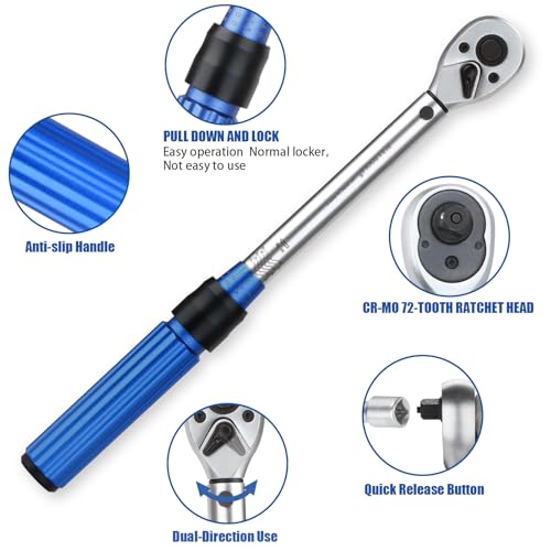 BULLTOOLS 3/8-Inch Drive Click Torque Wrench, Dual-Direction 72-Tooth Torque Wrench Set 7.4-44.3 FT.LB/10-60 Nm Dual Range Scales Torque Wrench for Bike, Motorcycle, Car Spark