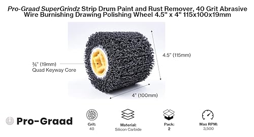 4.5" x 4" 40 Grit Strip & Clean Abrasive Drum Wheel, 2 Pack 4.5” x 4” x 3/4” (115x100x19mm)