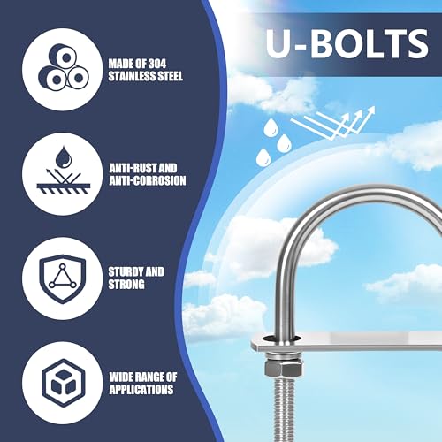 4 Sets M10 U-Bolts,u-Bolts 3" (78mm) Wide,U-Bolts with Nuts M10 x 78mm x 153mm 4