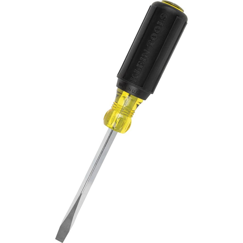 Klein Tools 600-4 1/4-Inch Keystone Cushion-Grip Screwdriver, Made in USA Sqaure Shank 1/4-Inch Keystone Tip, 4-Inch Shank