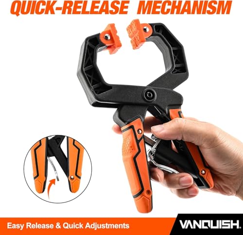 VANQUISH 4-Pack Quick-Release Ratcheting Wood Clamps for Woodworking, Professional Hand Clamps, Ergonomic Handles, 55 LBS Clamping Force, 2-Pack 4 Inch and 2-Pack 2 Inch Orange 4 Pack Mixed