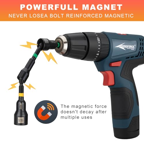 AEROFORCE 41 PCS Magnetic Nut Driver Set, Impact Drill Driver Bit 1/4" Hex Shank, SAE & Metric Cr-V Steel Power Nut Drivers with Quick-release Extensions, Impact Socket Adapters, Bit Holder 41PCS Magnetic Nut Driver Set