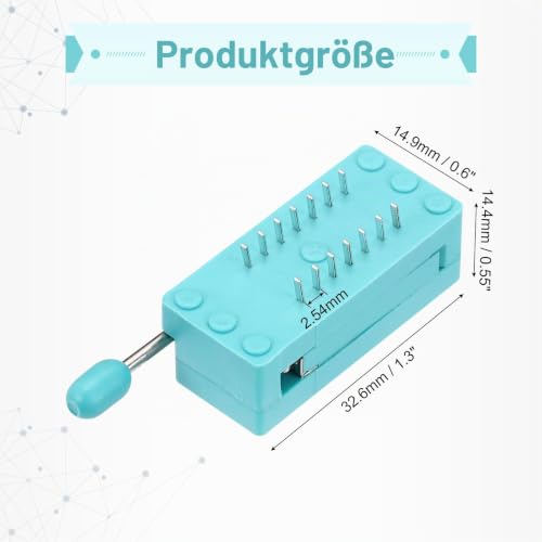 QUARKZMAN Pack of 10 Universal IC Test ZIF Socket, 14-Pin IC Locking Seat 2.54 mm Pitch Socket Adapter Solder Connection for Breadboard Project, PCB Board Design, Green 14 pin