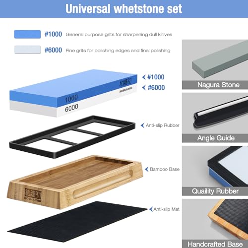HOSHANHO Knife Sharpening Stone Set, Double-Sided Grit 1000/6000 Whetstone