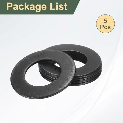 uxcell 5 Pcs SAE 1-1/2" Black Flat Washers, 45# Steel SAE Metal Washer for Screws and Bolts (ASTM F436) 1-1/2"