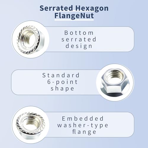 200 Pcs Hex Serrated Flange Nuts, M8 x 1.25mm Pitch, White Zinc 200Pcs M8*1.25mm White