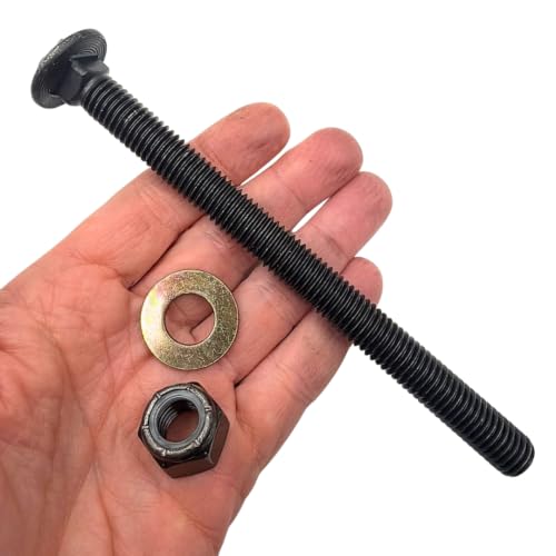 1/2"-13 x 6-1/2" Grade 5 Carriage Bolts (4-Pack) – Heavy-Duty Coarse Thread Bolts with Washers and Nylon Lock Nuts – Round Head Square Neck SAE J429 6.5" Plain Black Finish Bolts, Washers, Nuts 4