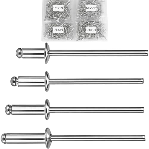 ZQZ 680Pcs Stainless Steel Pop Rivets Assortment Kit & 320 Pcs 1/8 Aluminum Pop Rivets Assortment Kit (4 Sizes)