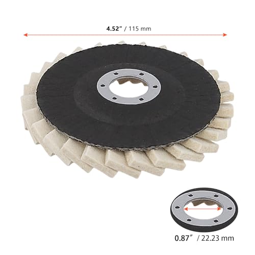 SINJEUN 15 PCS Felt Flap Disc, 4-1/2" x 7/8" Wool Polishing Wheel Disc, Angle Grinder Buffing Wheel, Metal Polishing, Off-White